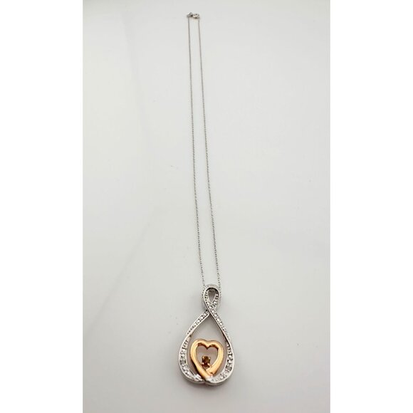 10kt Gold & Sterling Silver Infinity Heart Necklace with Natural Diamonds - Picture 6 of 8